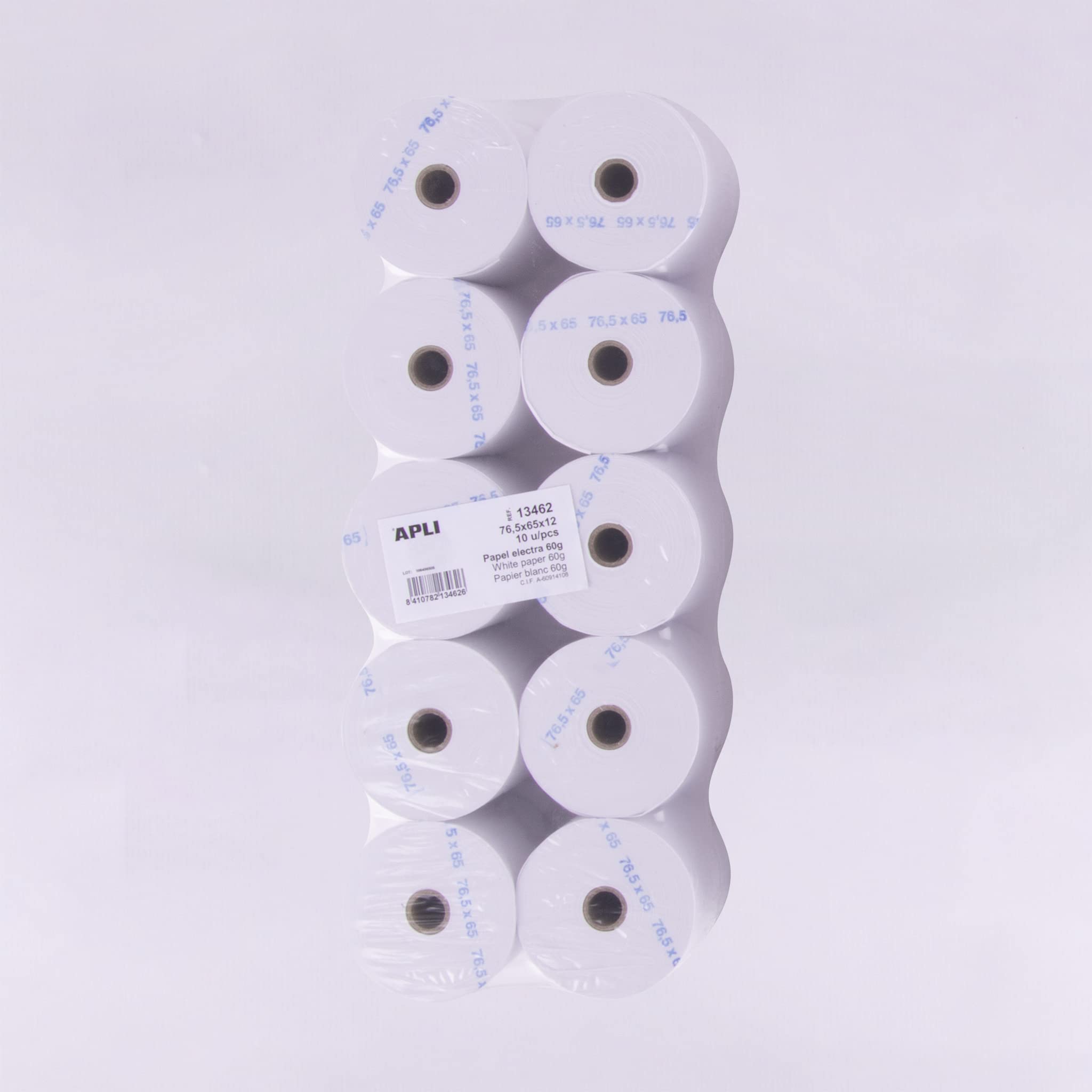 APLI 13462 - Pack de 10 Rollos de Papel Electra de 76,5 X 65 X 12 Mm - Papel para Tickets de Impresoras Matriciales con Tinta