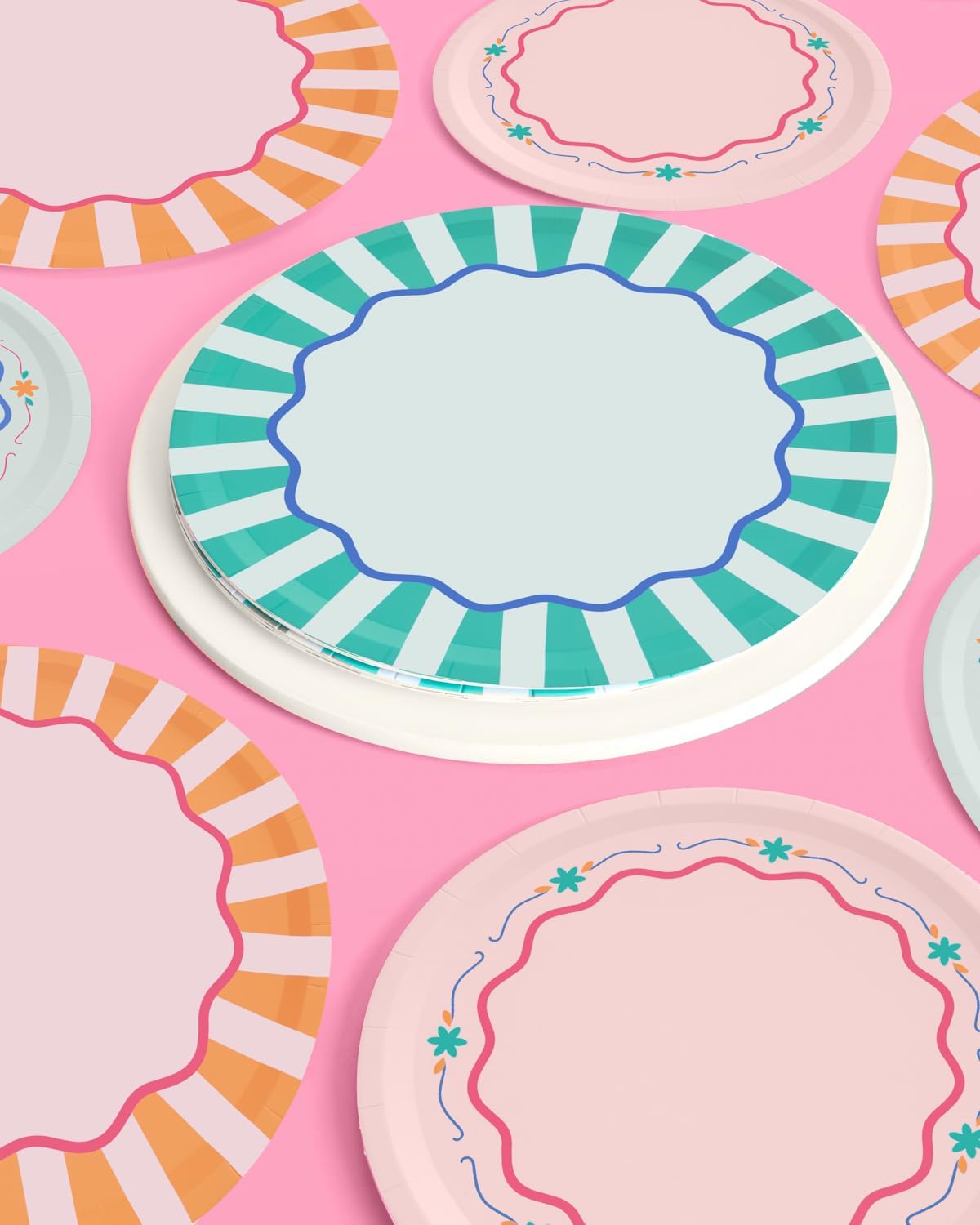 xo, Fetti Italian Summer Paper Plates - 32 pk, 16 9" plates + 16 7" plates | Bachelorette Party Decorations, Last Toast Coast, Birthday Party Supplies, Flower Baby Shower, Stripe Cake Plates - Image 4