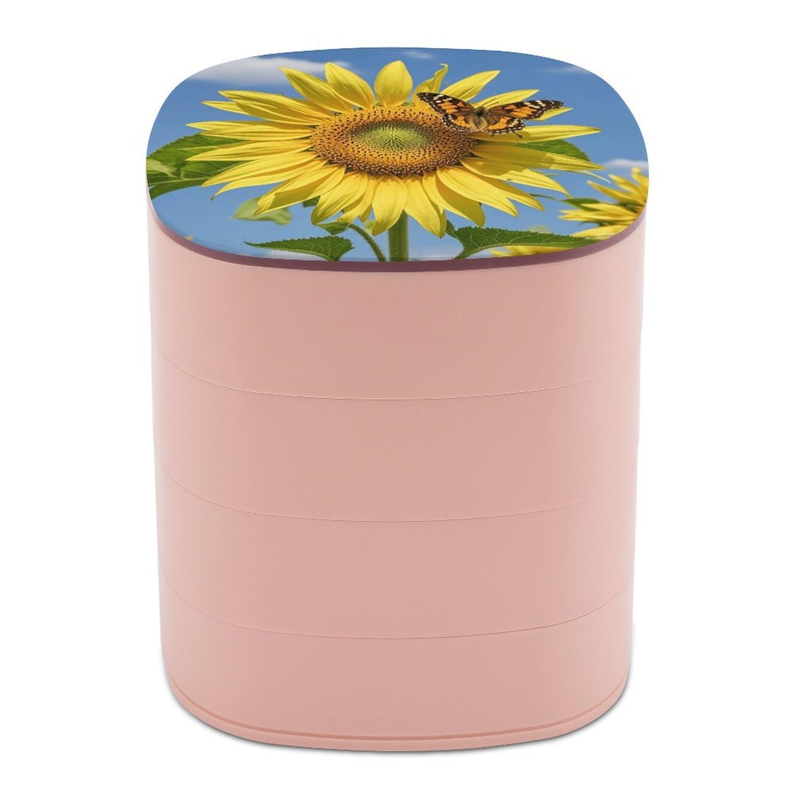 LZQPOEAS Sunflower And Butterfly Jewelry Box with Mirror 4-Layer Rotating Travel Jewelry Case Small Jewelry Organizer Portable Jewelry Storage Box Rings Stud Necklaces Earring Holder for Women