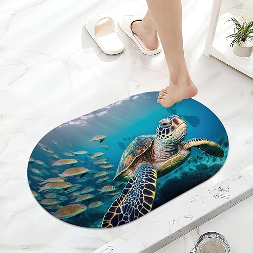 Miniatura 6 de Underwater Wild Turtle - Alfombra de baño súper absorbente de secado rápido, parte inferior de goma antideslizante, fácil de limpiar, alfombras de