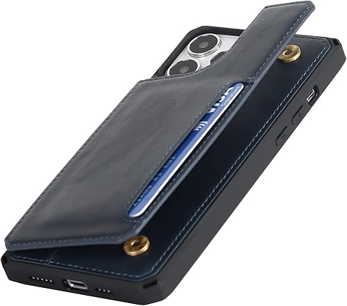 Miniatura 8 de iCoverCase Funda tipo cartera compatible con iPhone 14 Pro con ranuras para tarjetas y correa para la muñeca, piel sintética, doble cierre