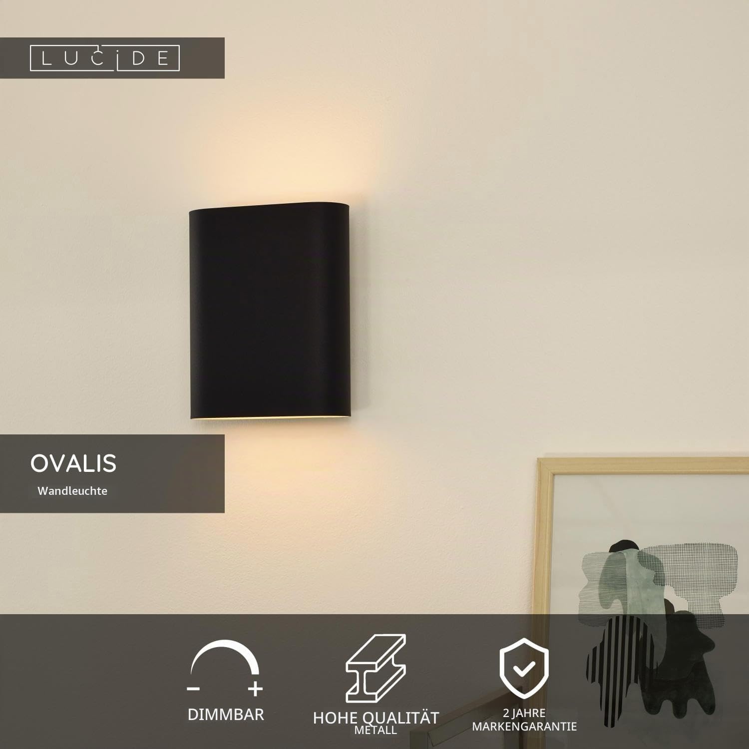 LUCIDE OVALIS - Wandleuchte - 2xE14 - Schwarz