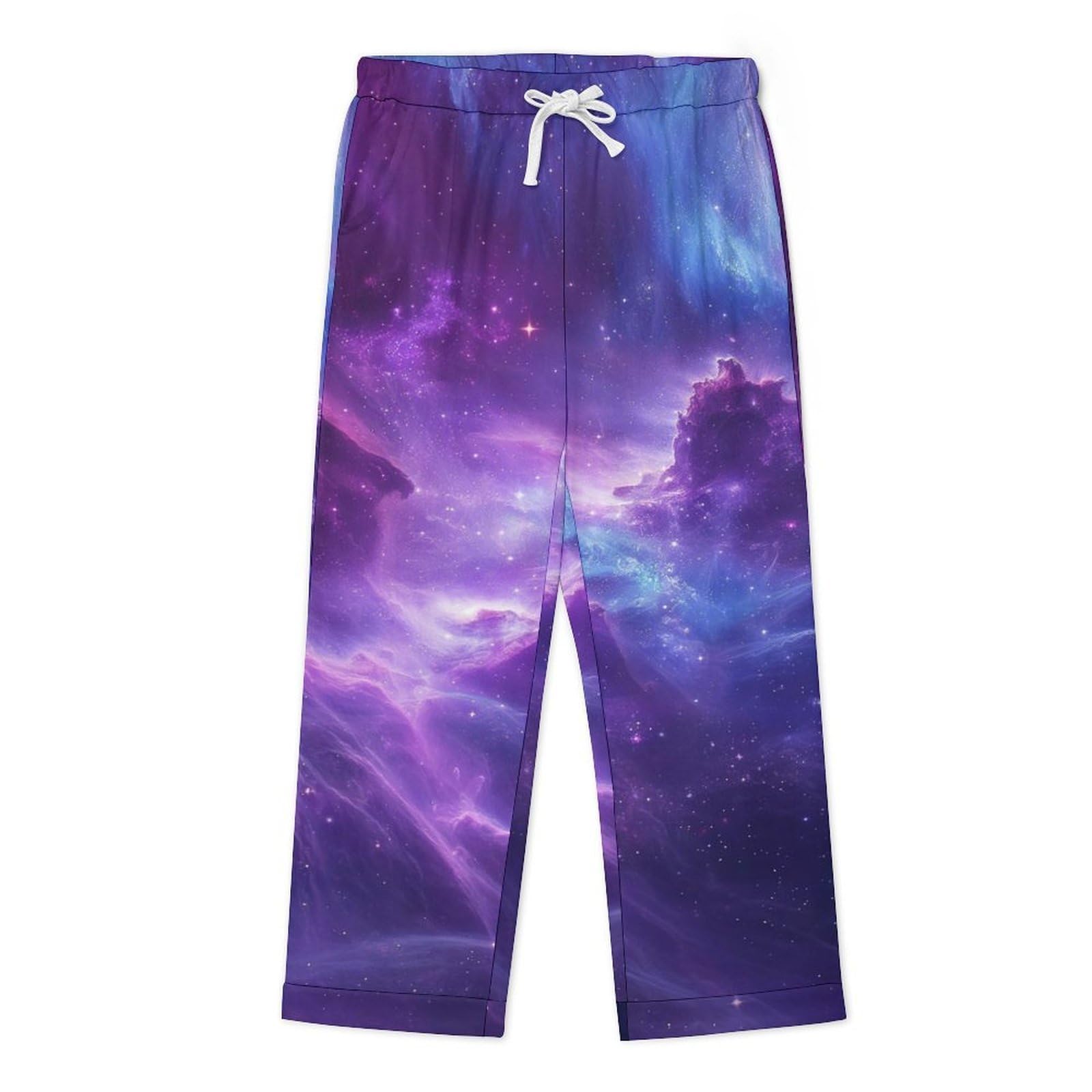 OLEETS Completo Pigiama da Uomo 2 Pezzi - Cielo Stellato Viola Pigiama Invernale Pantaloni Top Caldo Autunnale Traspirante Morbido 2 Pezzi Casual Ampio