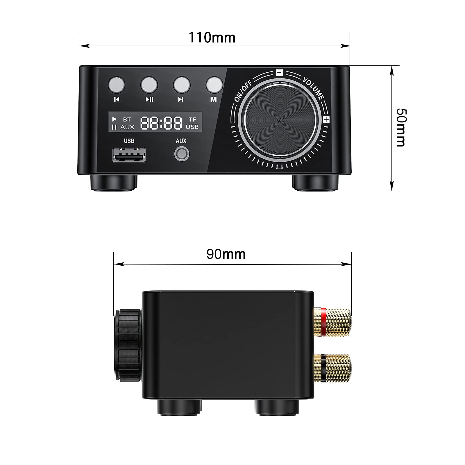 Topteng HiFi Mini Bluetooth 5.0 Digital Power Sound Amplifier Stereo Audio Receiver USB
