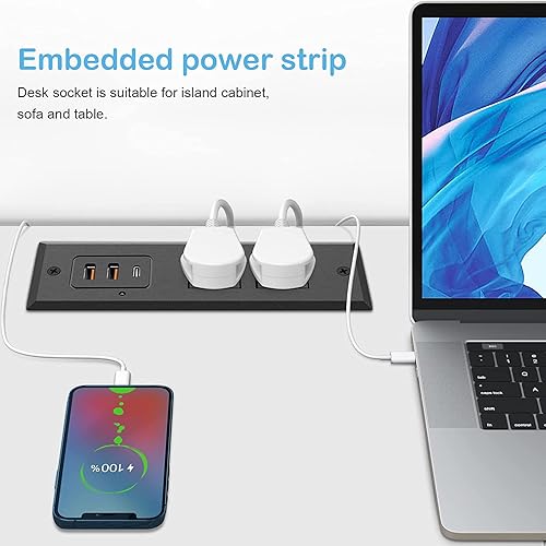 Miniatura 7 de Regleta de alimentación empotrada con puertos USB-C, PD 3.0 20 W de carga rápida máxima, 2 puertos USB A, con enchufe plano de 6 pies y 45 grados,
