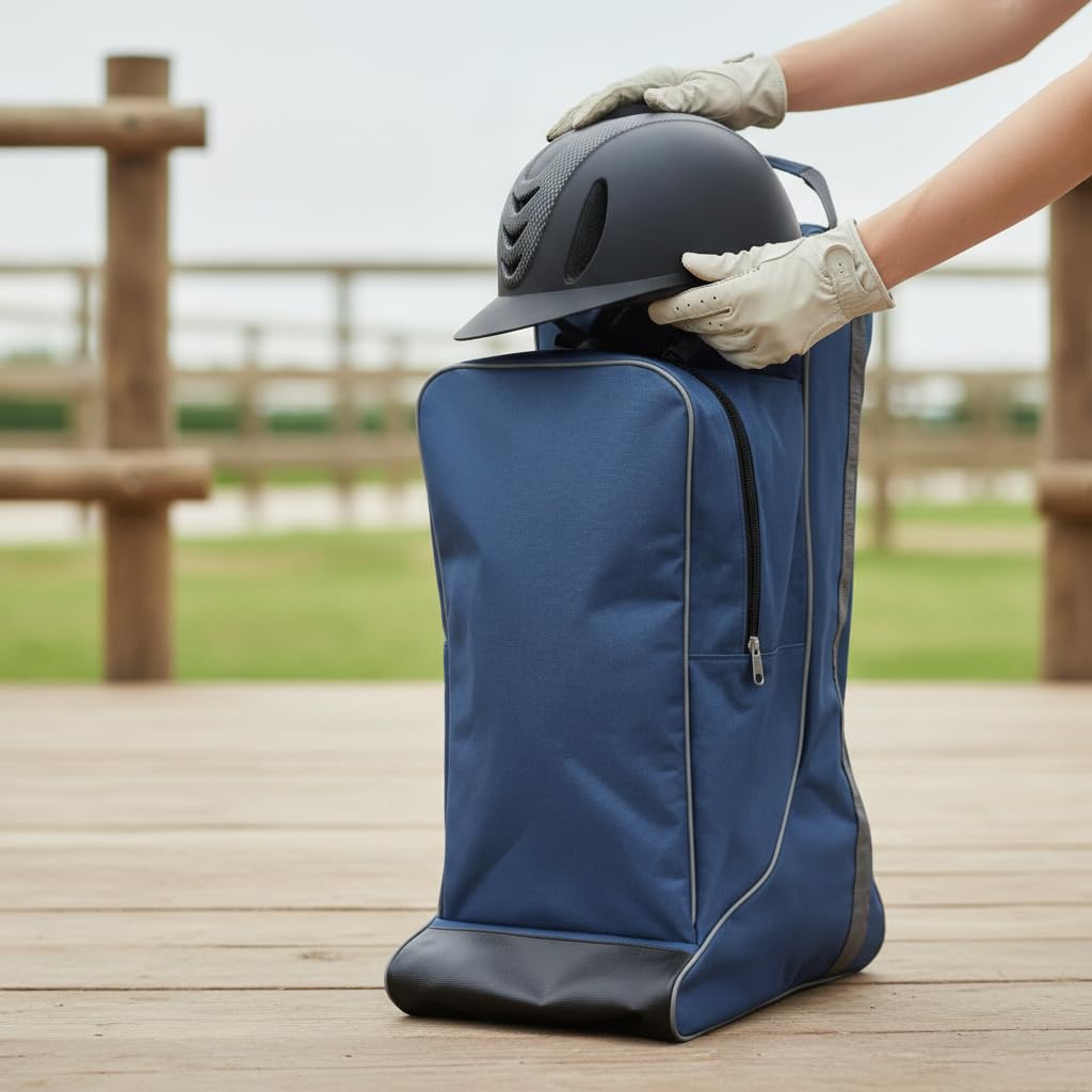 Gralara Casco da Equitazione Starter alla Moda E Regolabile, Borsa Porta Stivali Multi-Scomparto per Bambini, Scomparto Dedicato per Articoli Sportivi