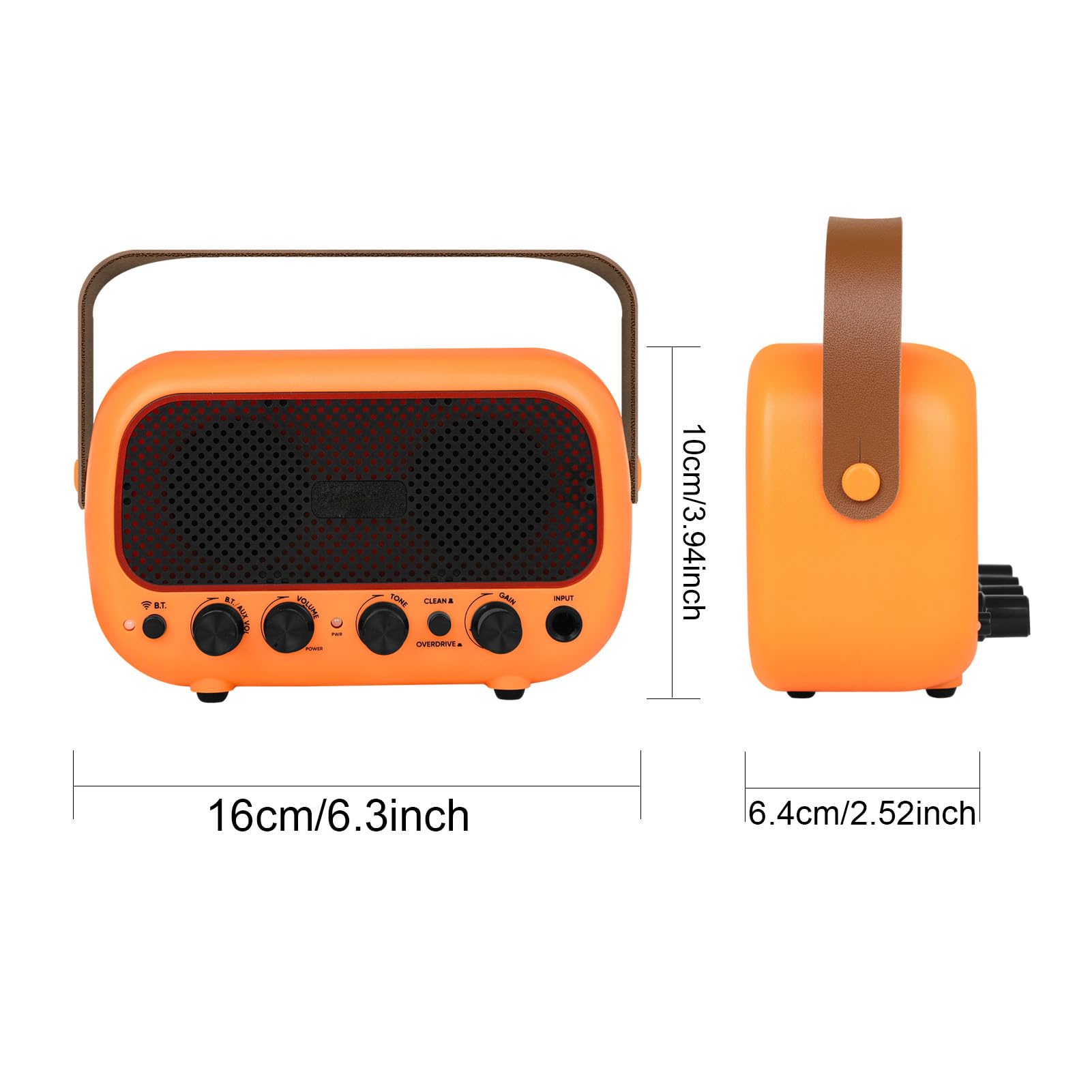 Wzmacniacz do Gitary Elektrycznej, Podwójna Kontrola Tonów, Wzmacniacz Zasilany do ćwiczeń i Występów, 6,3 * 3,94 * 2,52 Cala (ORANGE)