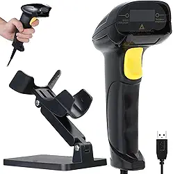 Leitor de Código de Barras USB com Suporte - 1D&2D Leitor de Código de Barras Portátil para Varejo, Armazém, Inventário - Plug & Play Compatível com PC/Mac/Windows/Linux