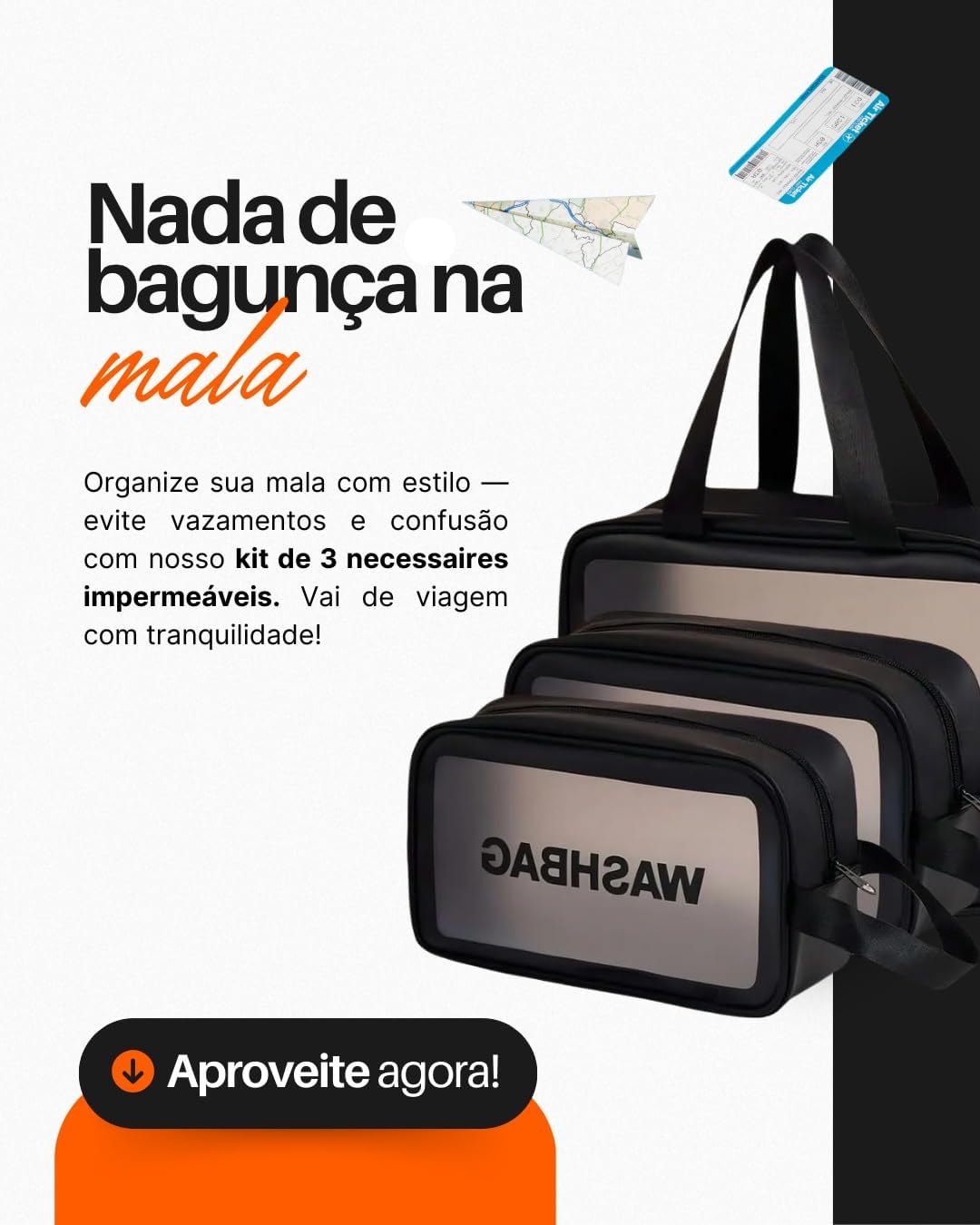 Kit 3 Necessaire Feminina Viagem Praia PVC Impermeável Zíper Grande Espaçosa Bolsa Organizadora Cosméticos Lavável Durável Prática Estilo Blogueira Luxo (Preto) Kit 3 Necessaire Feminina Viagem Praia PVC Impermeável Zíper Grande Espaçosa Bolsa Organizadora Cosméticos Lavável Durável Prática Estilo Blogueira Luxo (Preto)