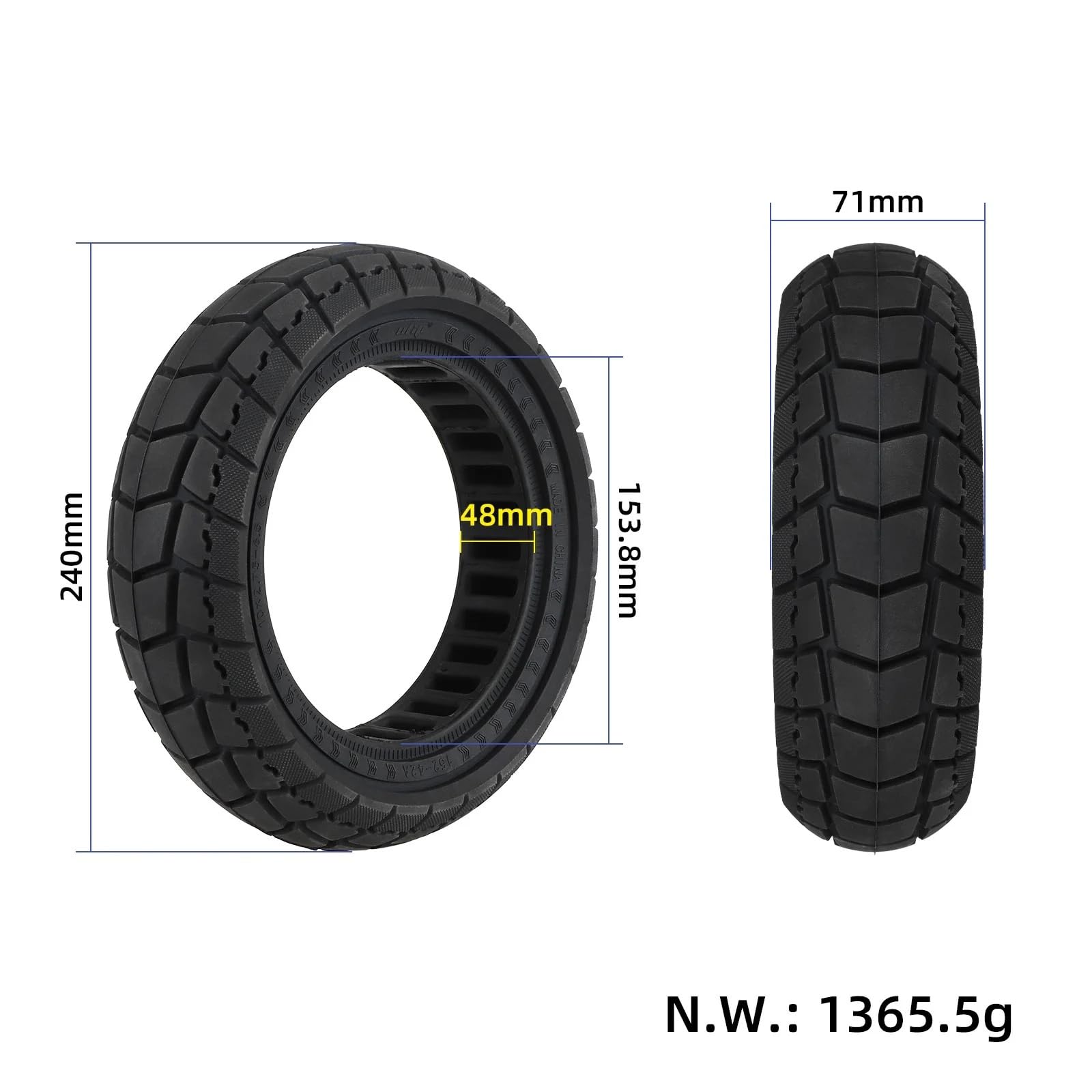 10 x 2.75-6.5 Pneu Solide pour Kukirin G2/G3/G2 Ultra/M4 Max/A1 (2 PCS)
