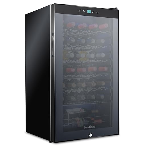 Ivation 34 Bottle Compressor Wine Cooler Refrigerator w/Lock | Large Freestanding Wine Cellar For Red, White, Champagne or Sparkling Wine | 41f-64f Digital Temperature Control Fridge Glass Door Black