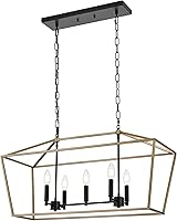 Vista 8 de Lámpara de araña lineal de isla de cocina de 5 luces, gran casa de campo, color negro, colgante para comedor, sobre mesa, lámpara colgante de farol