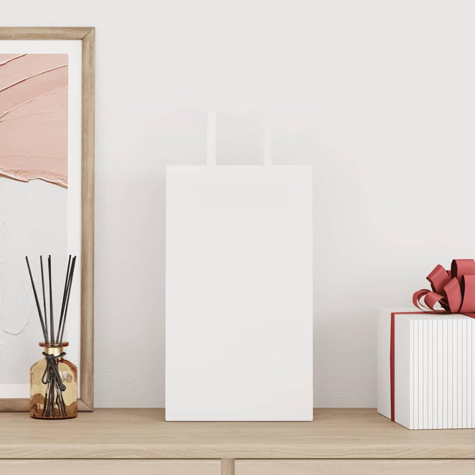 Fecpoo Papierowe torebki 250 szt. – białe torebki papierowe o gramaturze 80 g/m², 21 × 11 × 36 cm ze stabilnymi uchwytami linowymi papierowymi, przyjazne dla środowiska, do pakowania prezentów