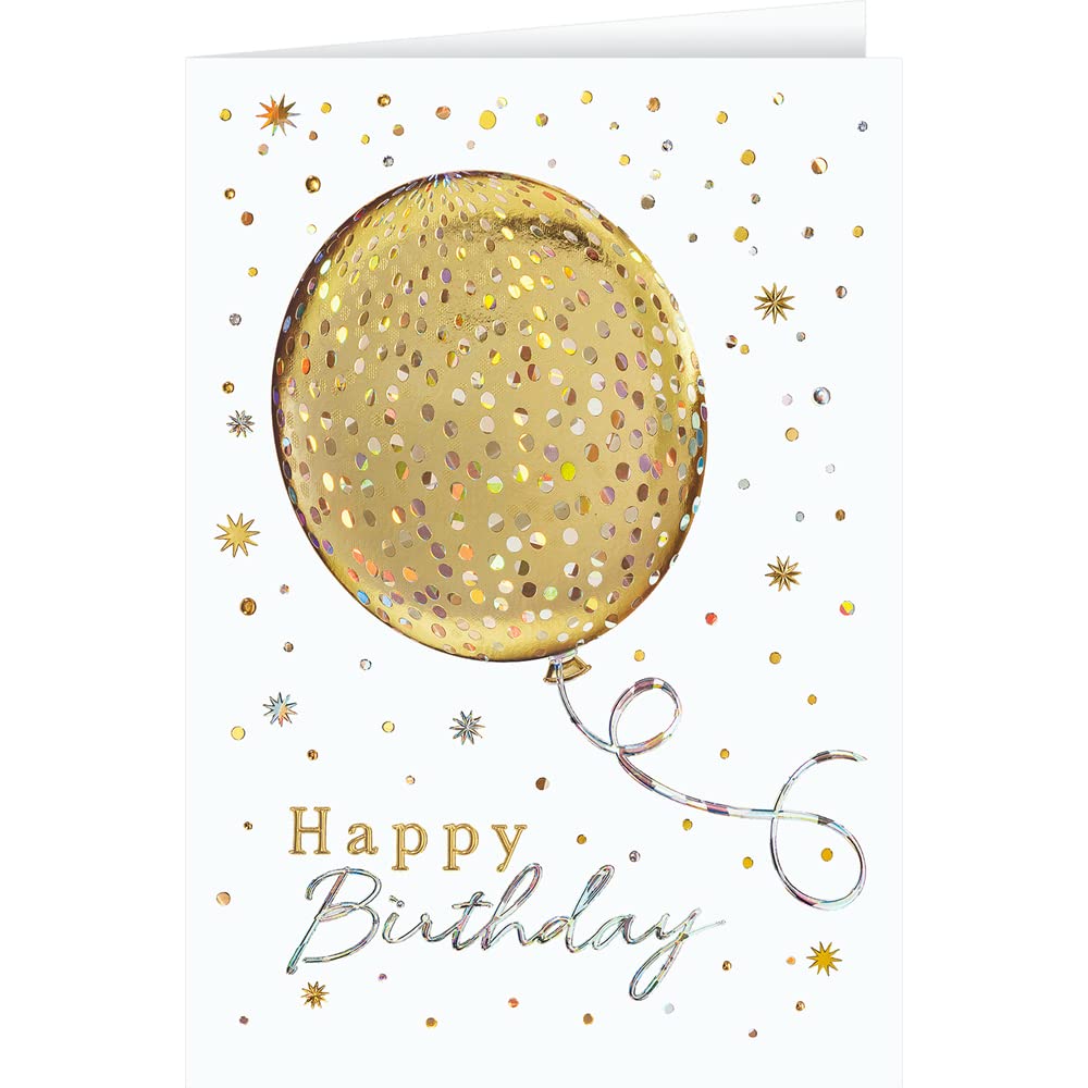 The Gallery Collection, 25 Personalized Birthday Cards with Foil-Lined Envelopes (Super Shiny Birthday Balloon), For Business or Consumer