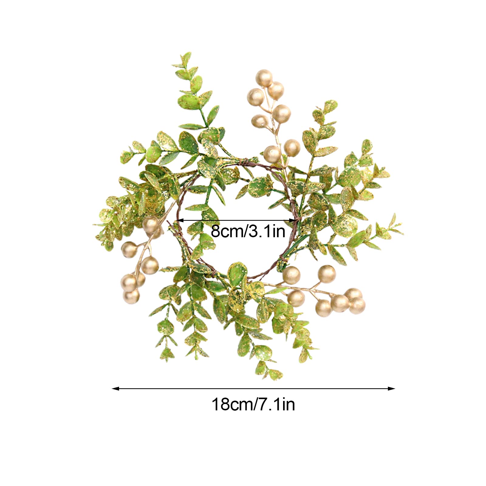 ZHDOKA 1Pcs Artificial Eucalyptus Leaves Candle Ring, Small Boho Pillar Candle Holder Wreath with Berries, Rustic Mini Farmhouse Decorative Candleholder Ring for Easter Christmas Wedding(Multicolor)