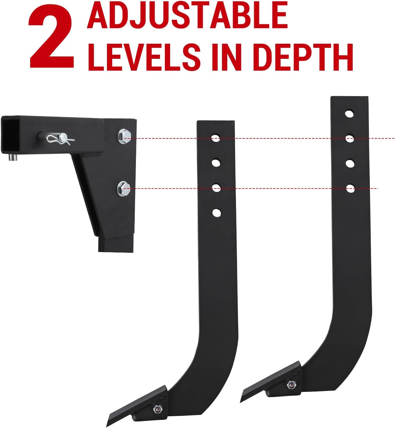 Hitch Mounted Ripper, 18 in Scarifier Shank, Heavy Duty Hitch Mounted Trencher with 2 Replaceable Teeth, Fits 2 in Receiver Adapters, Perfect for CAT 0 and CAT 1 Tractors, ATV, UTV