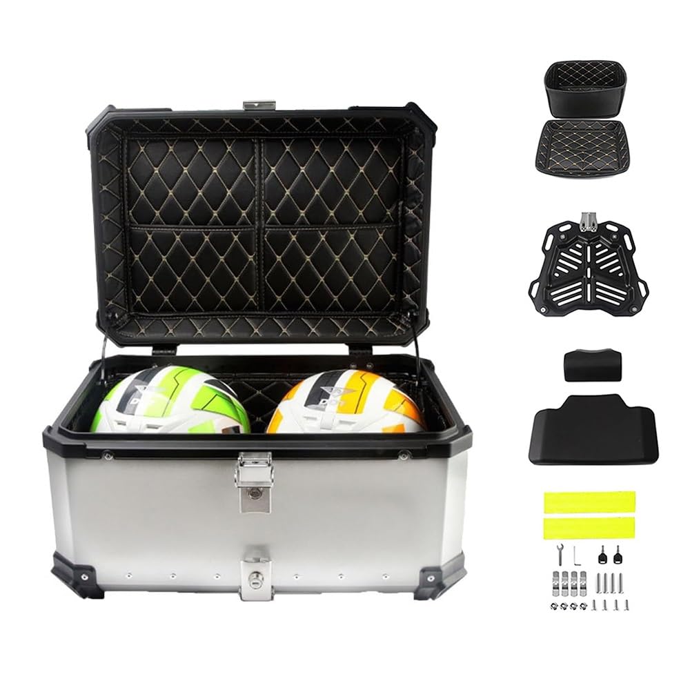 Bauletto Scooter Alluminio Top Case, Baule per moto Impermeabile Valigia Bauletti Per Moto Quad Motorbike Motocicletta, 28L 36L 45L 55L 65L 80L 100L(Silver,28L)