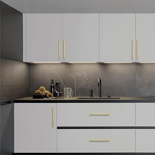 Miniatura 3 de Paquete de 10 tiradores de gabinete de color oro cepillado de 10 pulgadas (10.000 in) moleteados para gabinetes de cocina, tiradores de cajón,