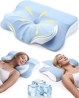 Leewjed Cervical Neck Pillow for Back Side Stomach Sleepers - Double-Sided Ergonomic Memory Foam with Cooling Washable Cover, Light Blue