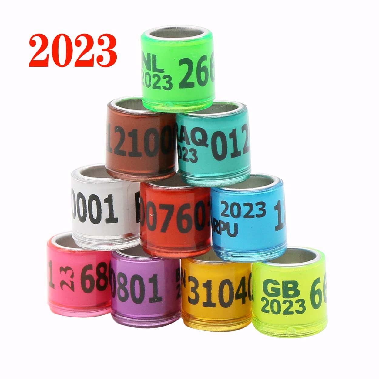 HUFFA 1000 Uds con número 2023 Anillo de pie de Paloma de plástico de Aluminio Anillo de pájaro Mensajero señalización de pie de Paloma Llevar círculo de identificación (Color : 1000PCS-04)