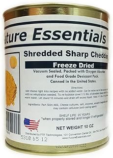 Future Essentials Freeze Dried Shredded Sharp Cheddar Cheese 10 Oz Per Can Shelf-Stable, Long-Term Storage (25-Year Shelf Life) Survival & Emergency Food, Great for Camping, Hunting & Prep Pack of 1