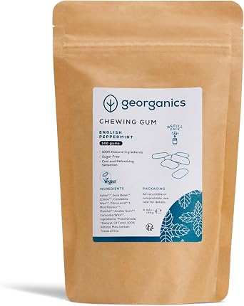 Georganics Peppermint Chewing Gum - 140 Pieces - Cool & Refreshing Flavour - Gentle on Sensitive Teeth - Sugar Free - Ideal for Daily Usage - Natural Ingredients