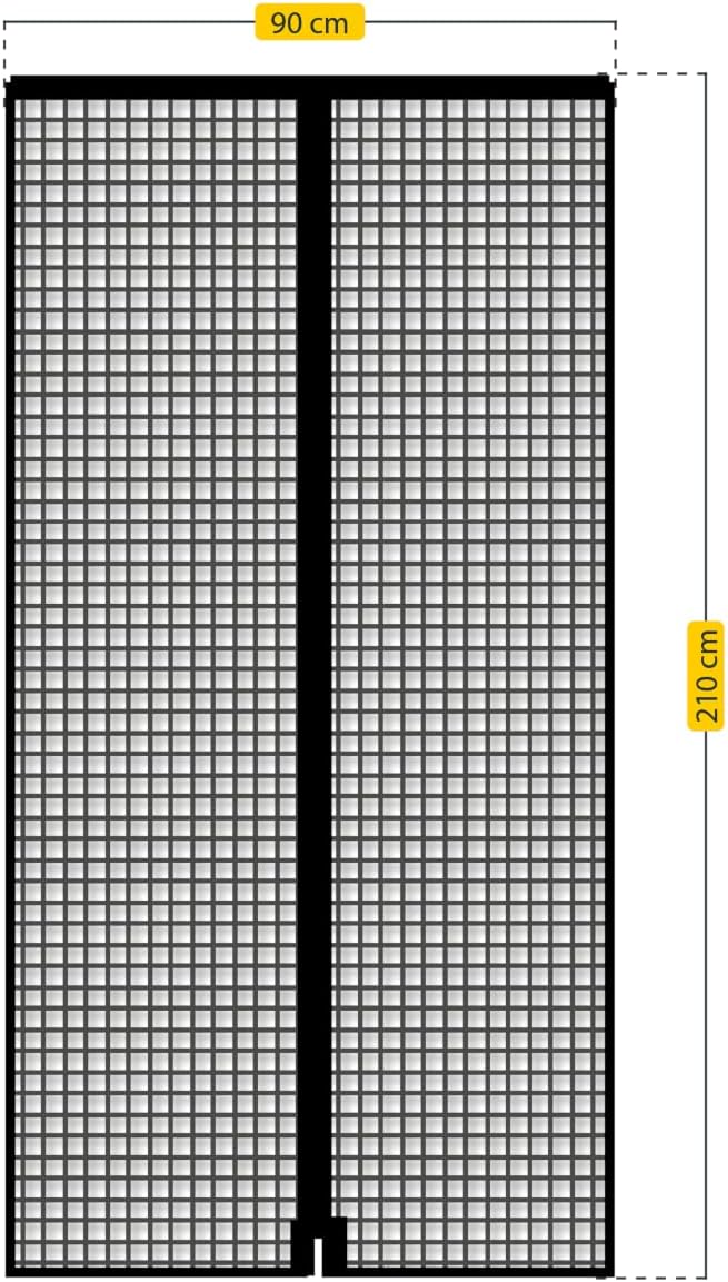 Diagram showing the dimensions of the Schellenberg Magnetic Fly Screen Curtain: 90 cm width and 210 cm height.