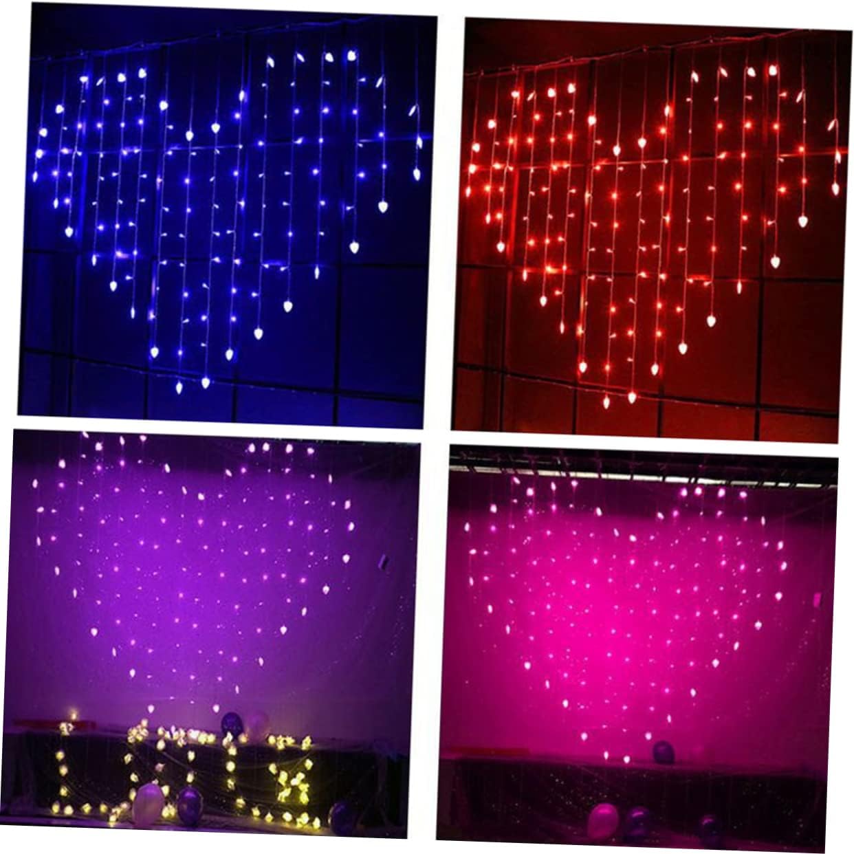 Cabilock Heart Shape Curtain Lights LED String Window Wall Decor Purple Battery Romantic Party Lights for Wedding Valentines Day Bedroom Garden Ambiance Indoor Romantic Lighting