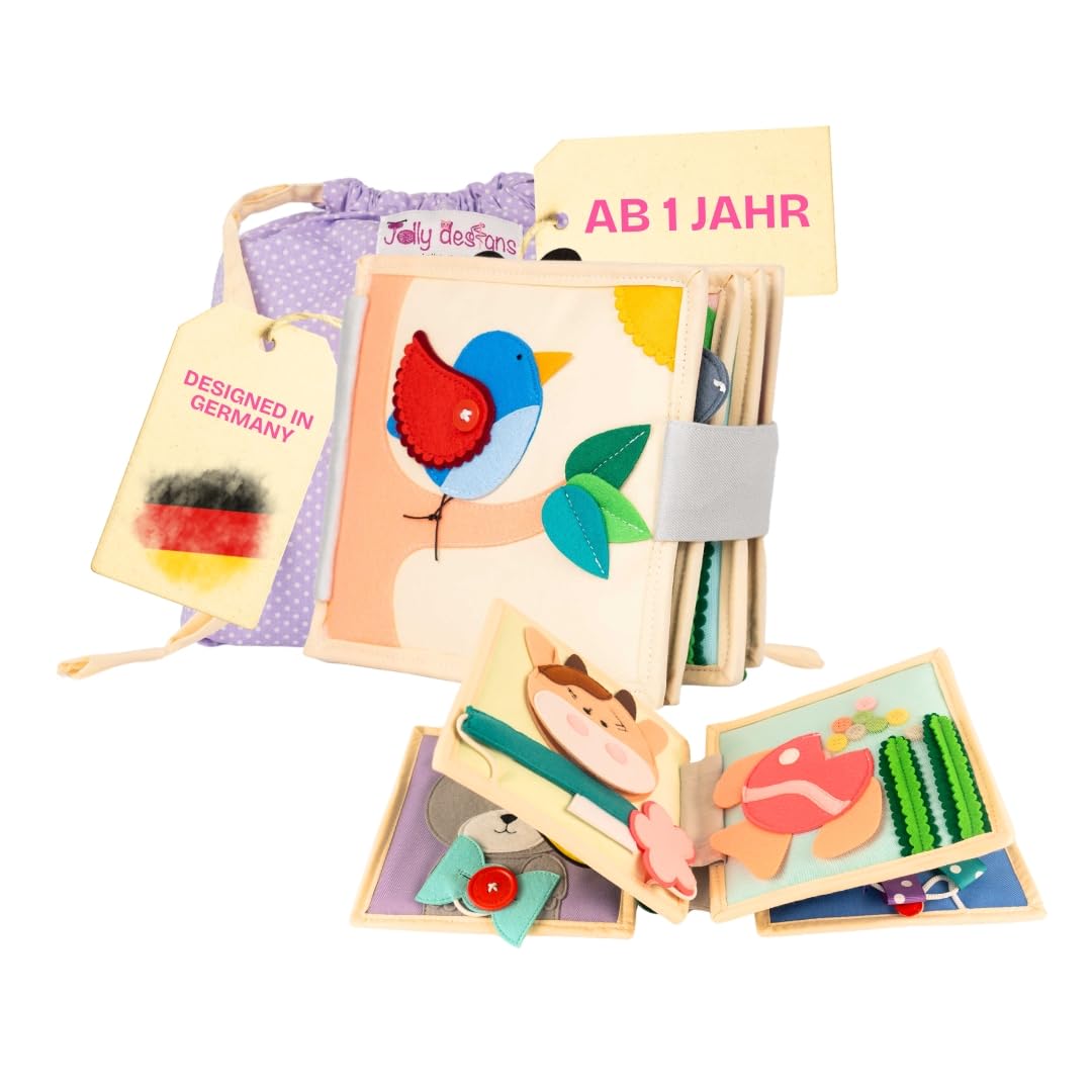 Jolly Designs – Mini Quiet Book Magischer Vogel – Montessori Spielzeug ab 18 Monaten – Motorik & Kreativität fördern – Busy Book aus Filz – Handgefertigtes Filzbuch – Perfekt für unterwegs & Reisen