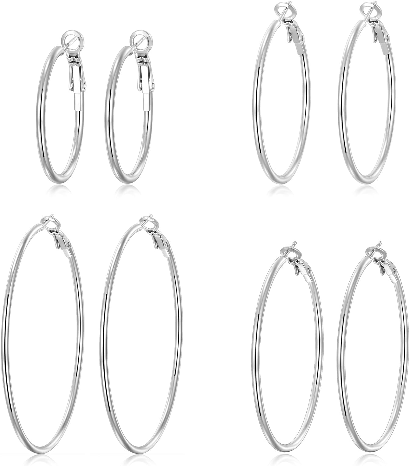 4 Pairs Silver Gold Hoop Earrings for Women | 14K Gold Plated Hoop Earrings Set Hypoallergenic Earring Lightweight Dangle Earrings Set