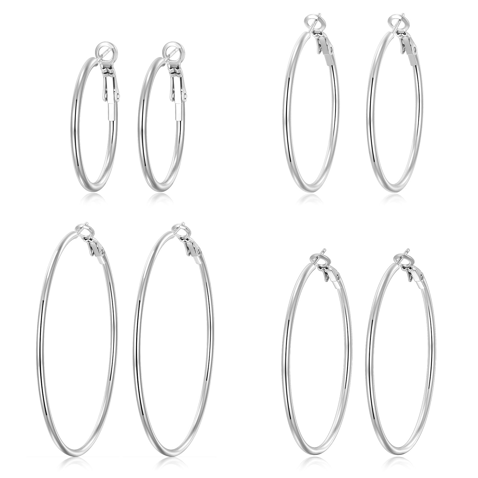 PICKBEAU4 Pairs Silver Gold Hoop Earrings for Women | 14K Gold Plated Hoop Earrings Set Hypoallergenic Earring Lightweight Dangle Earrings Set