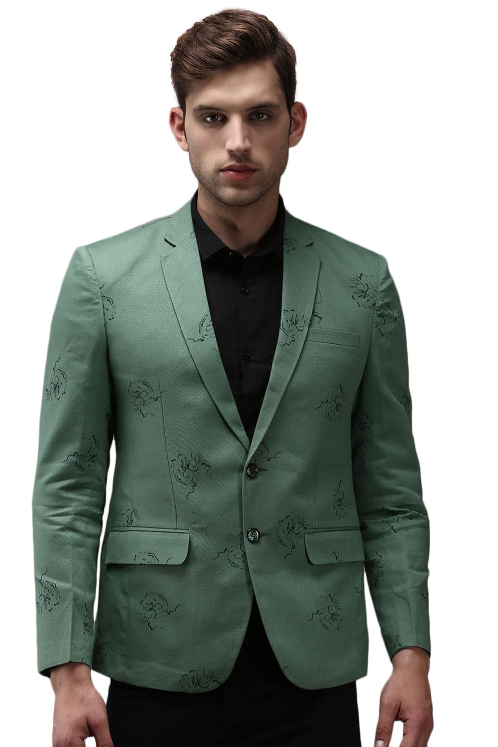 showoffff SHOWOFF Men's Mandarin Collar Green Printed Blazer-SOBLZ-279_Green-picture-27