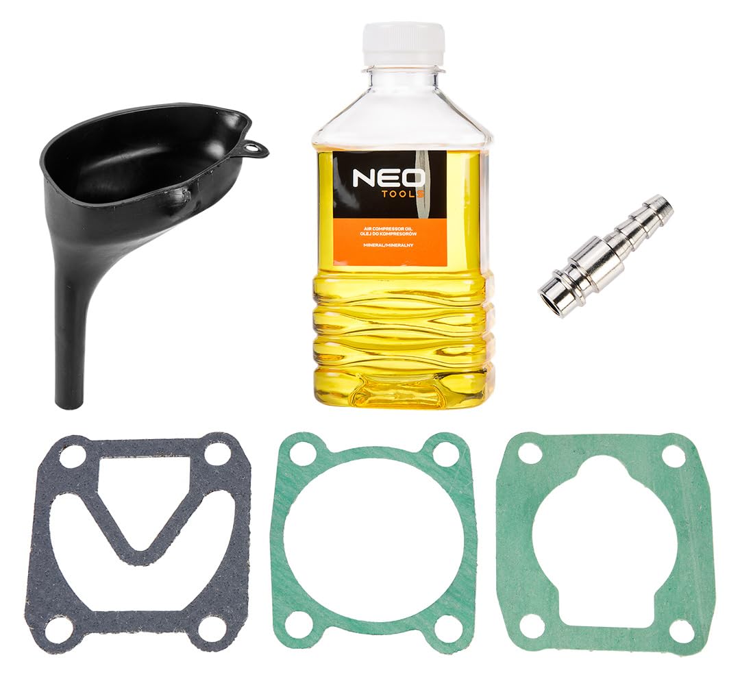NEO TOOLS Compressore d'aria da 24 litri, pressione massima 8 bar, 900 W, 135 l/min, compressore olio, compressore olio con valvola di scarico, compressore su ruote 570 x 306 x 670 mm