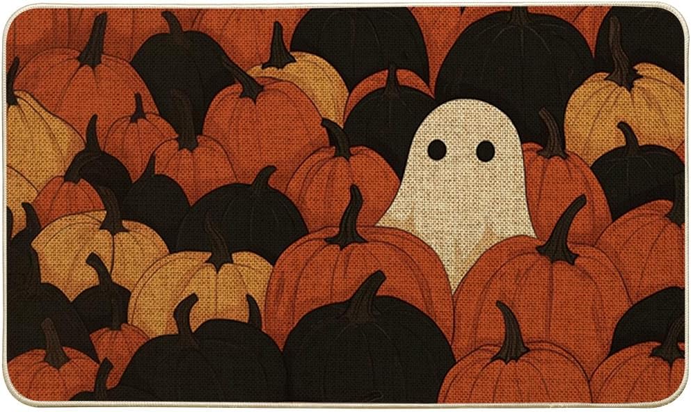 Artoid Mode Ghost Pumpkin Halloween Doormat, Low-Profile Switch Rug Door Home Decor Mat Floor Mat for Indoor Outdoor 17x29 Inch