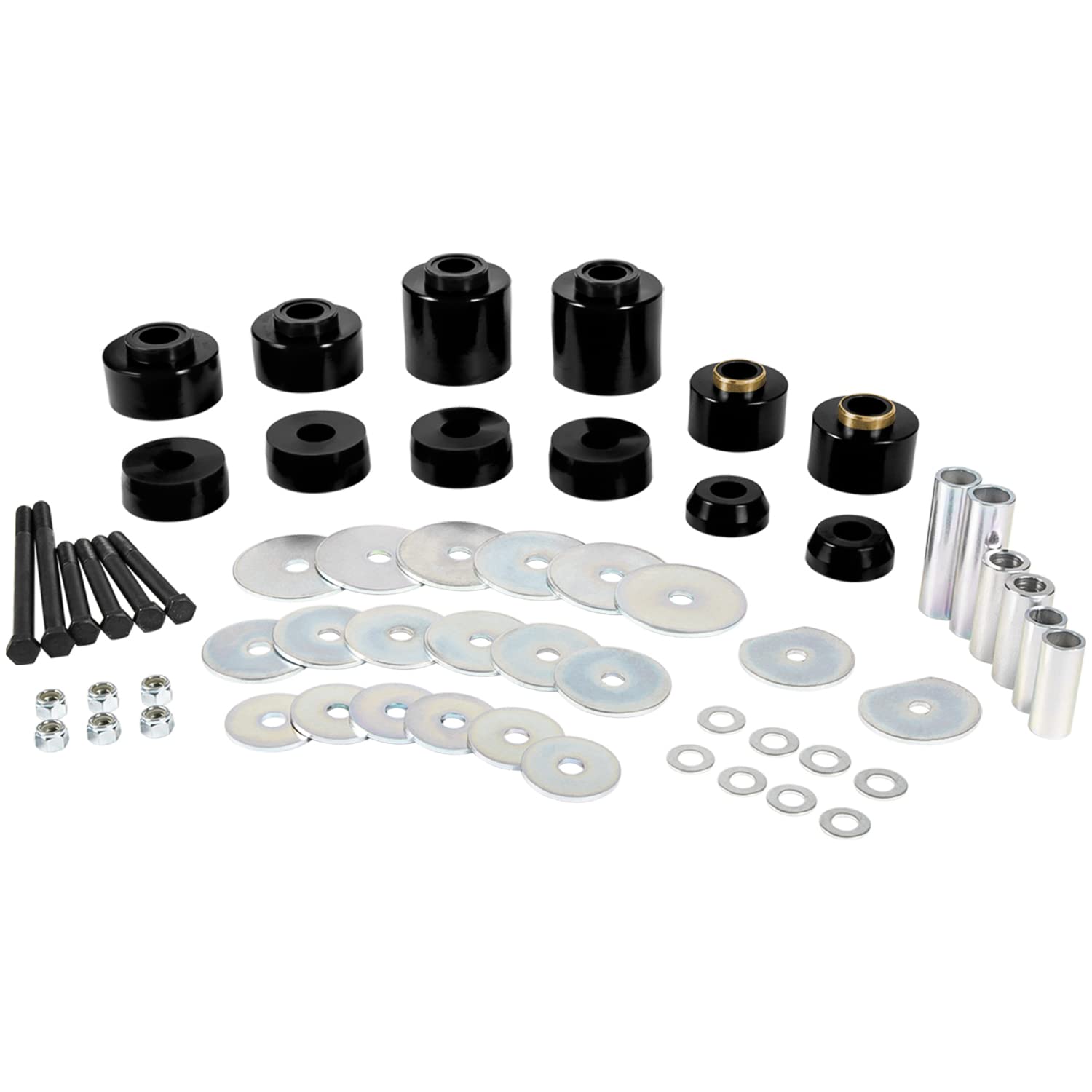 E-cowlboy 4.4123R zestaw tulei montażowych do Ford F-150 F-250 F-350 1980-1998 2WD 4WD poliuretanowe uchwyty kabiny nadwozia, stalowe rękawy i zestaw osprzętu (czarna)