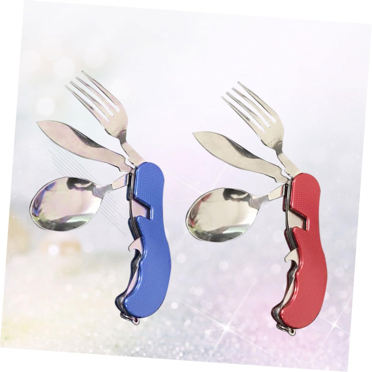 INOOMP 3 Set bacchette cucchiaio forchetta chiudibili pieghevoli cucchiaio da campeggio portatile utensili da portata in acciaio inossidabile posate pieghevoli piega