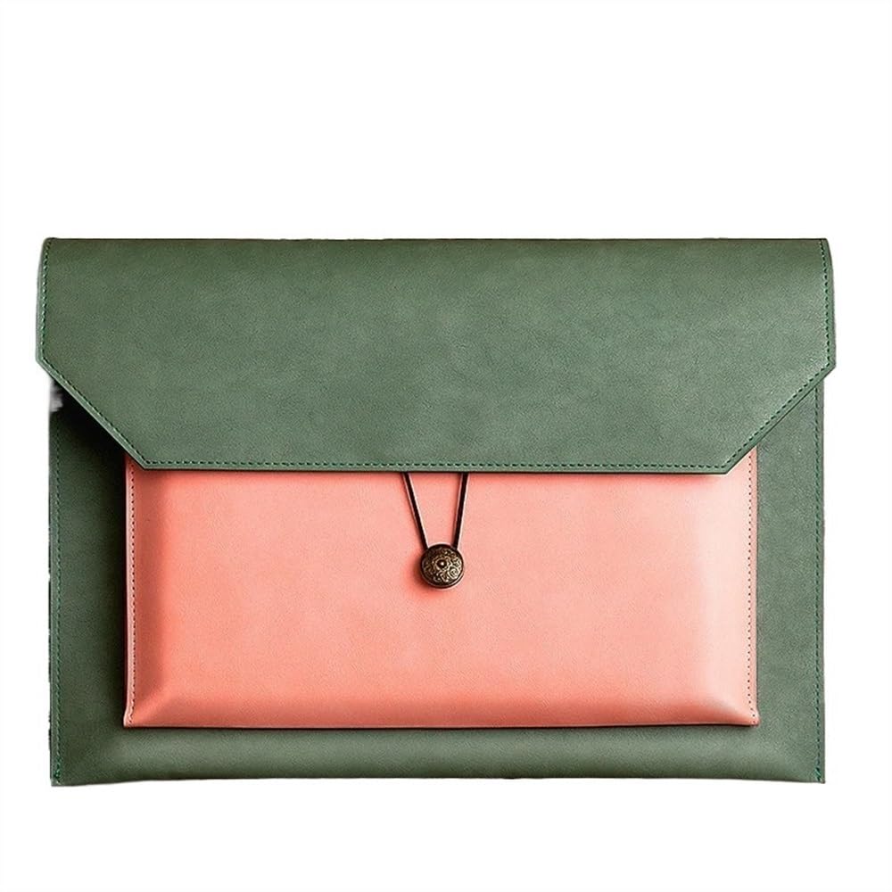 Organizador Bolsa de Archivo de Cuero Bolsa de Archivo de Papel A4 Bolsa de Carpeta Información Maletín de Negocios Bolsa de Almacenamiento de facturas para la Oficina(Green)