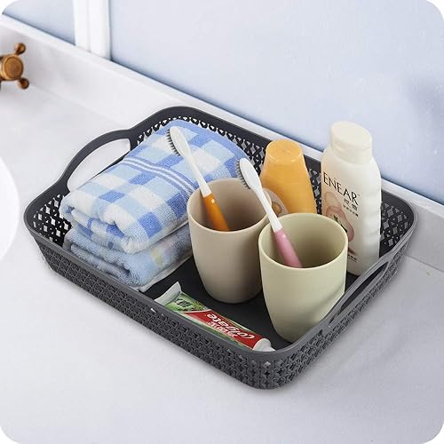 Miniatura 7 de Morcte Cesta grande de almacenamiento de plástico, organizador de contenedores de escritorio (gris, juego de 6)