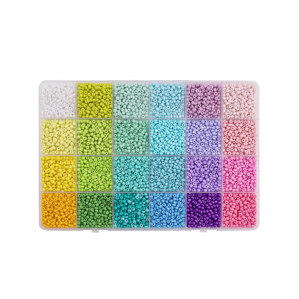 1 Box Mixed Colors Glass Seed Beads, 3mm Small Glass Seed Beads in 24-Grid Box for Bracelets, Crafting, Keychain, Colorful