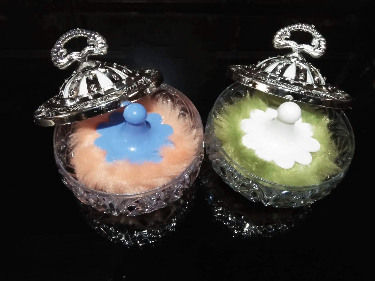 Plastic Ayakhit Traders Multipurpose Powder Case Set of 2 with 2 free soft puffs | Transparent at bottom and design at top.