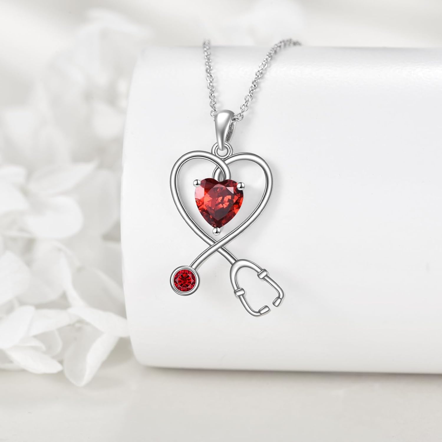 Nurse Necklace for Women 925 Sterling Silver Stethoscope Pendant Necklace Heart Birthstone Jewelry Gift - Image 3