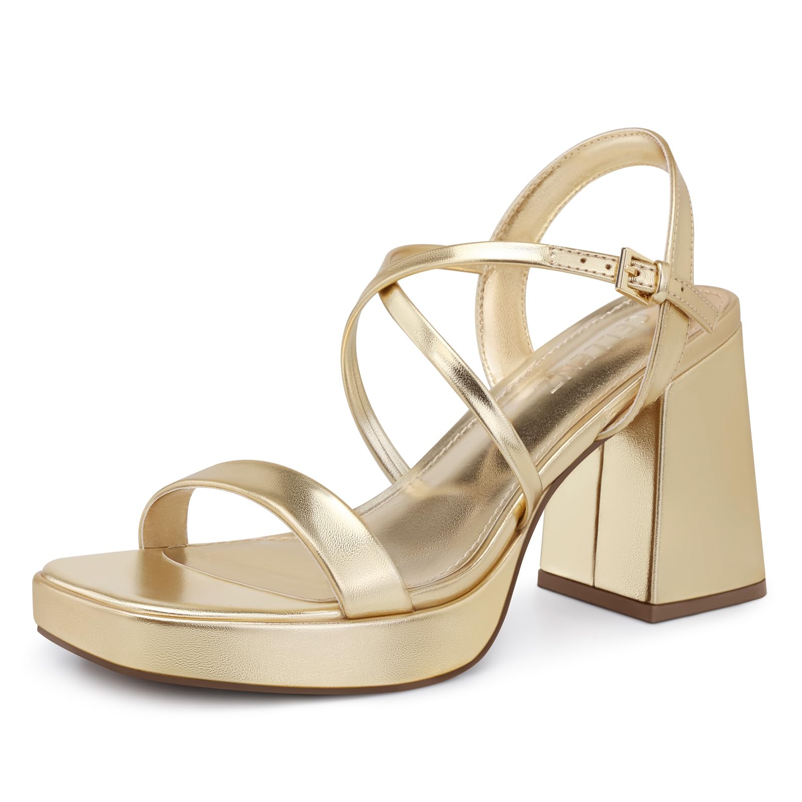 CELLENZ Women Chunky High Heels: Sexy Dancing Platform Heel - Gold Block Heels Comfortable - Strappy Heeled Wedding Sandals Size 8.5