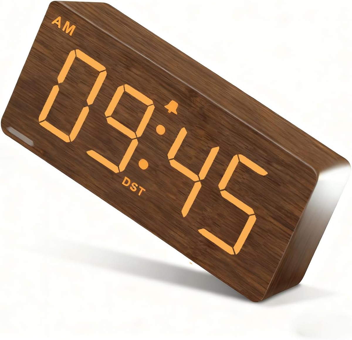 Wooden Digital Alarm Clock for Bedroom - Large Digital Desk Clock for Living Room and Office, Loud Alarm Clock for Adult Sleepers with Volume Control, Dimmer, and Wooden Decor (Brown)