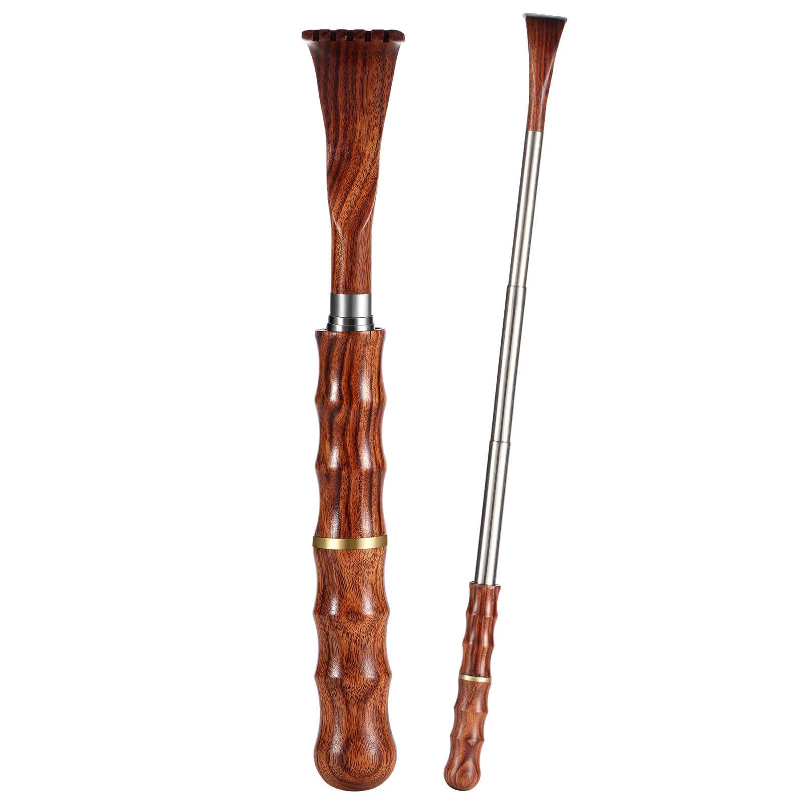 Portable Extendable Back Scratcher, Telescoping Bamboo Back Scratcher with Wooden Handle Stainless Steel Back Massager Tool for Men Women