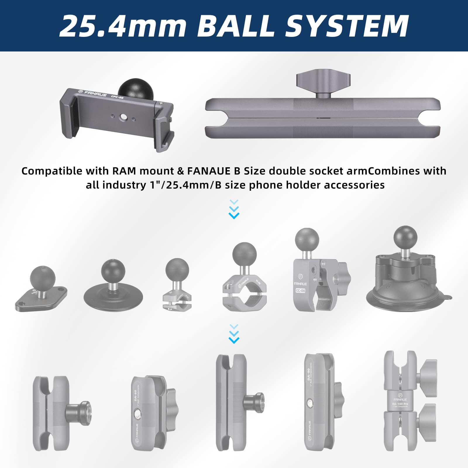 FANAUE 15 Cm Doppelhülsenarm – Aluminium, Für 20 Mm Kugelhalterung, Verstellbar
