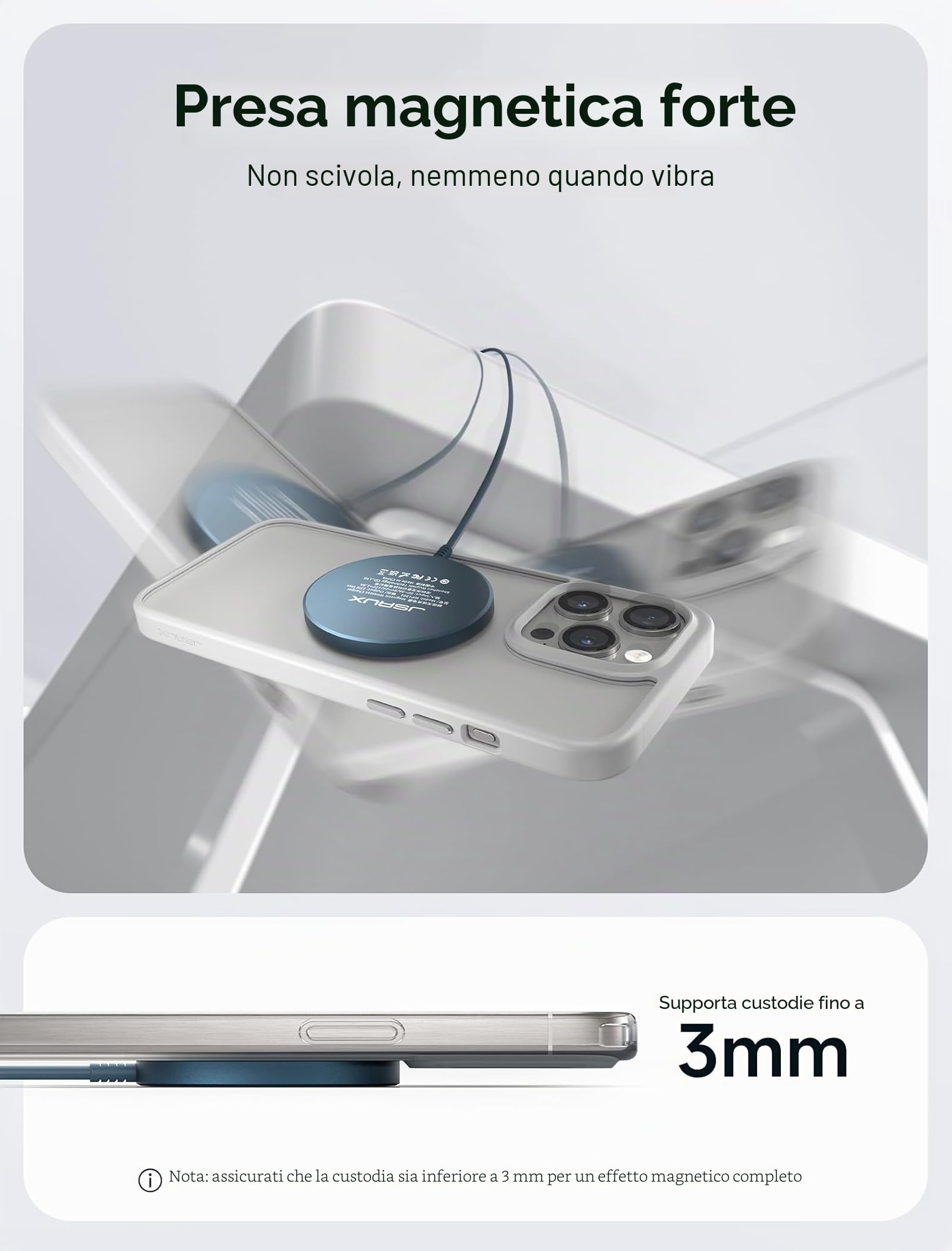 JSAUX Caricatore Mag-Safe da 15W Wireless Magnetico Stazione di Ricarica Induttiva Compatibile per Caricabatterie MagSafe iPhone 17 Air Pro Max/iPhone 16 15 14 13 12 Airpods Blu