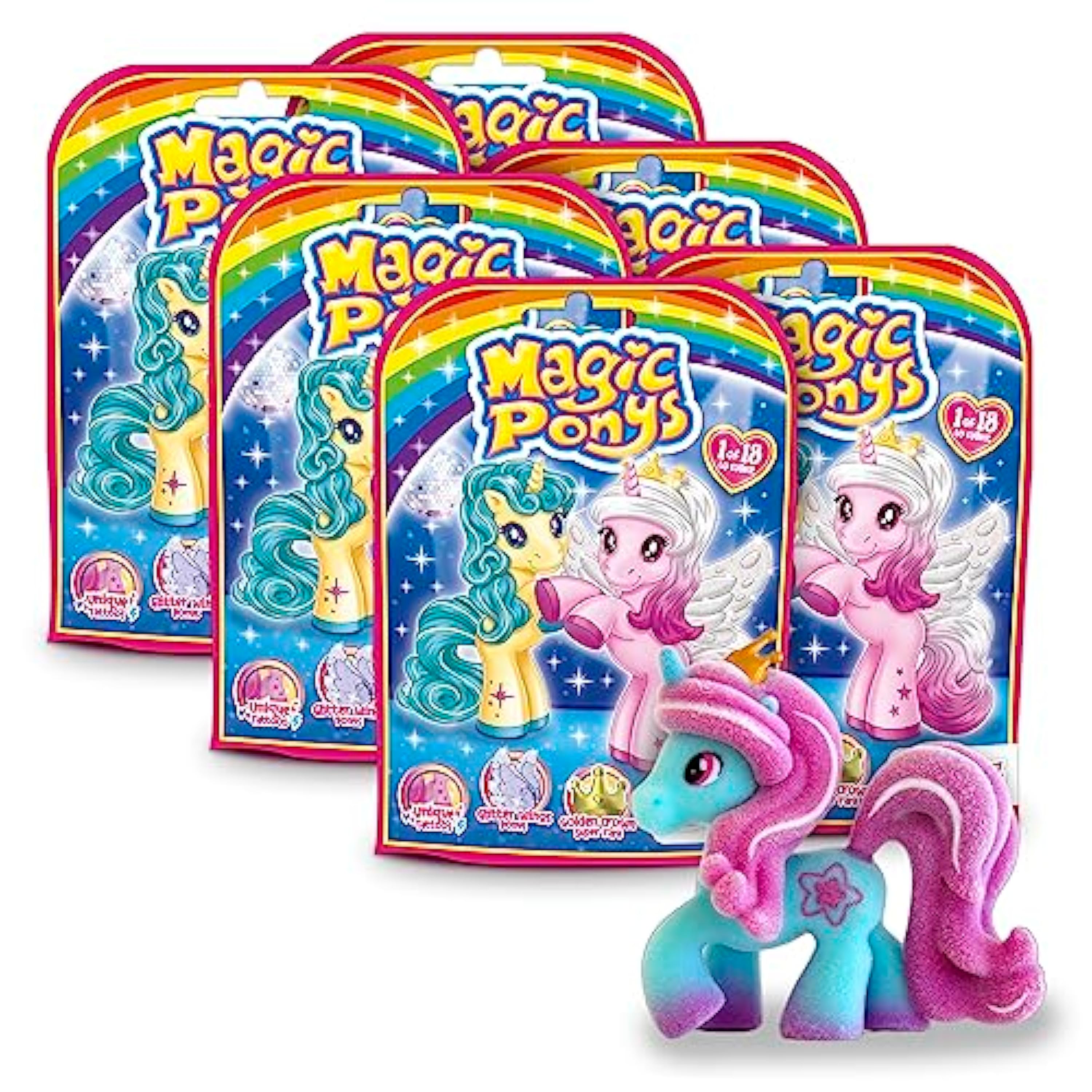 CRAZE Magic PONYS Set de 6 Ponys Figuras de Ponis Coleccionable, Figura Unicornios para Niñas con Tatuajes y Accesorios