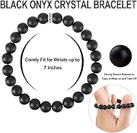 Vista 6 de HOZEAL Pulsera de protección de ónix negro, pulsera de cuentas de ágata negra de cristal para coraje, atrae dinero, riqueza, prosperidad, hecha a