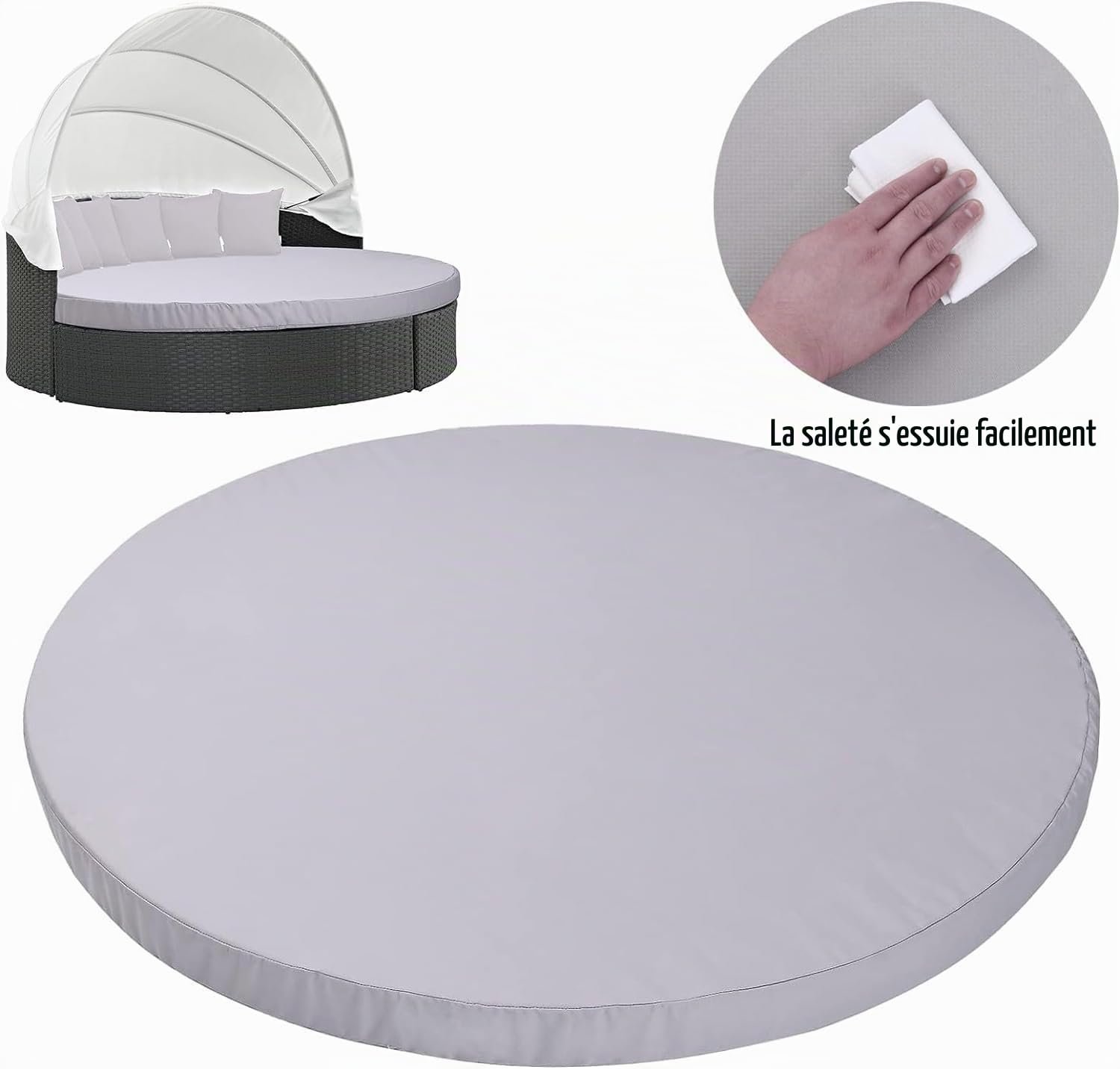 Housse de coussin de rechange ronde lit de soleil d'extérieur facile à installer, 167,6 cm, taille E