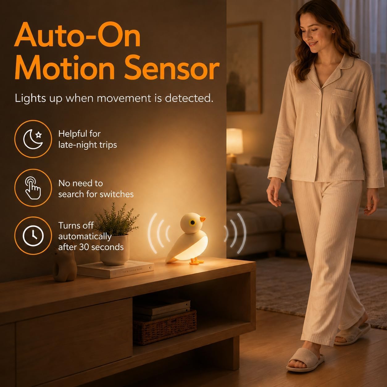 Luce Notturna a LED a Forma di Uccellino con sensore di Movimento, Lampada da Parete a Luce Calda, posatoio Magnetico/Timer, Wireless, Batteria Ricaricabile Tramite USB, Portatile,